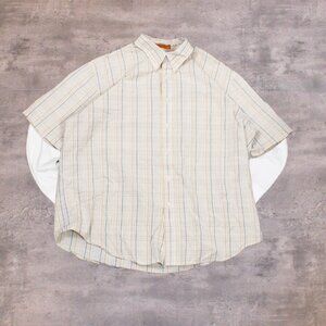 VTG Y2K 2000's 00's Dockers Yellow Plaid Boxy Oversize Skater Style Shirt